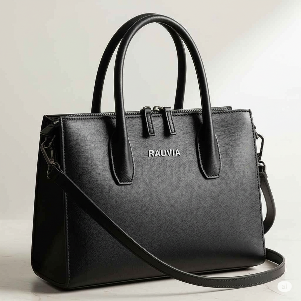 Signature Tote | Black Leather Handbag with Crossbody Strap