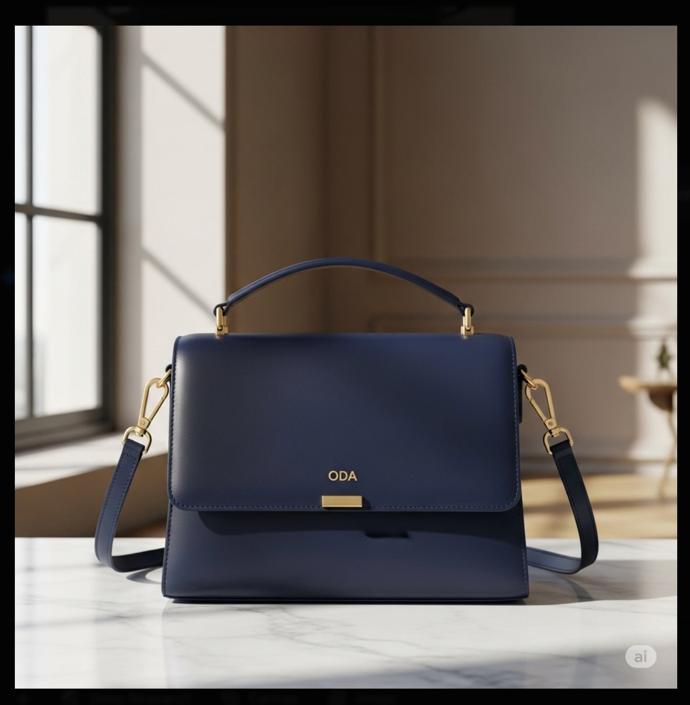 Minimalist Satchel | Navy Blue Handbag with Gold Accents